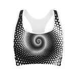 Black And White Spiral Dot Print Women's Sports Bra