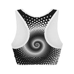 Black And White Spiral Dot Print Women's Sports Bra