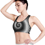 Black And White Spiral Dot Print Women's Sports Bra