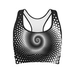 Black And White Spiral Dot Print Women's Sports Bra