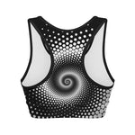 Black And White Spiral Dot Print Women's Sports Bra