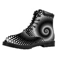 Black And White Spiral Dot Print Padded Collar Lace Up Boots
