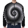Black And White Spiral Dot Print Zip Sleeve Bomber Jacket