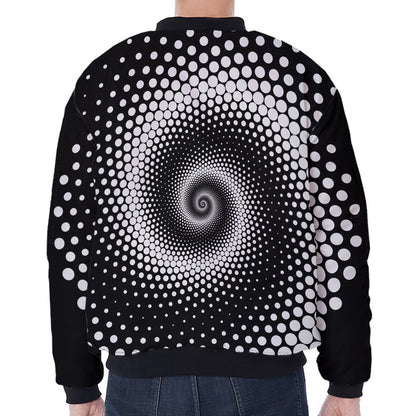 Black And White Spiral Dot Print Zip Sleeve Bomber Jacket