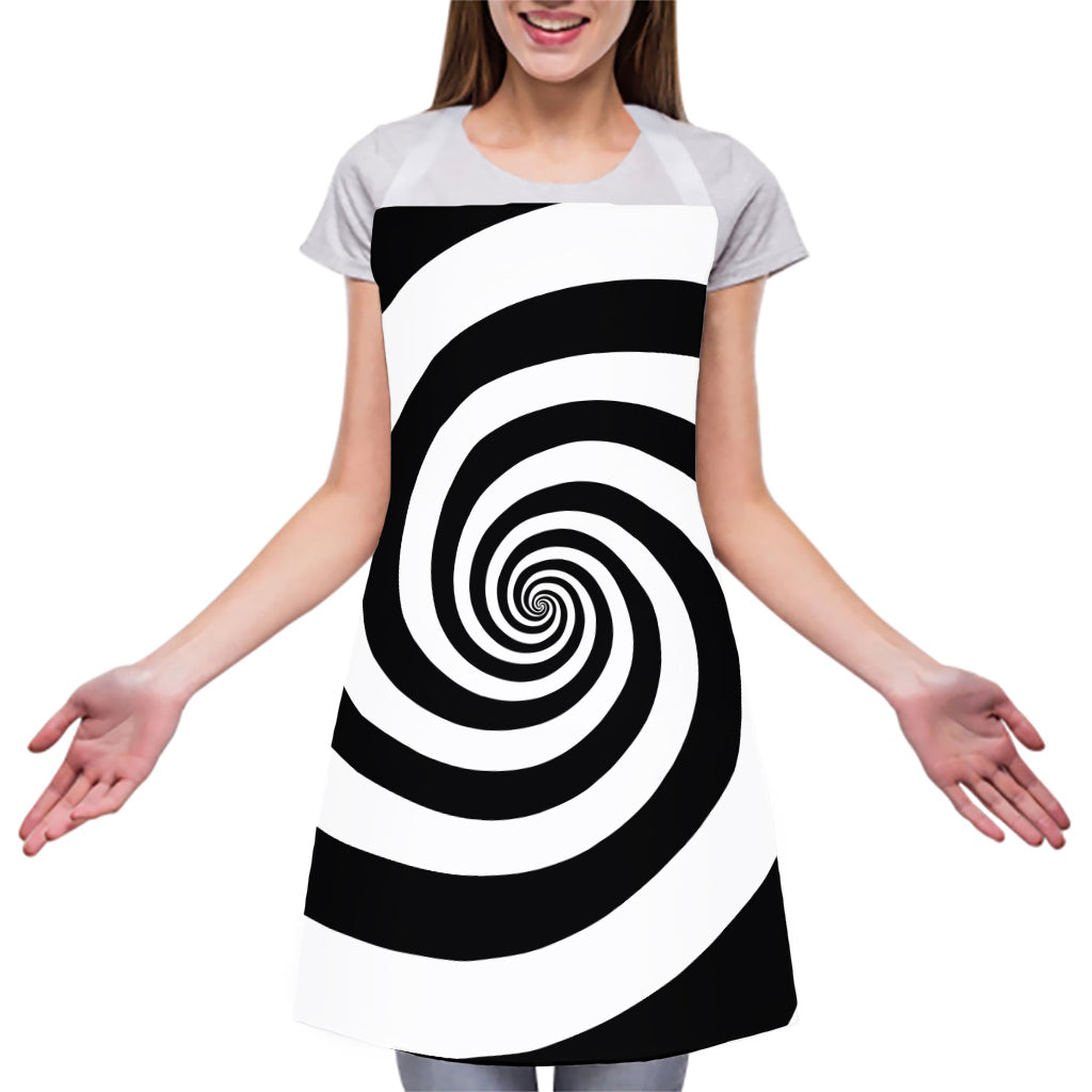 Black And White Spiral Illusion Print Adjustable Apron