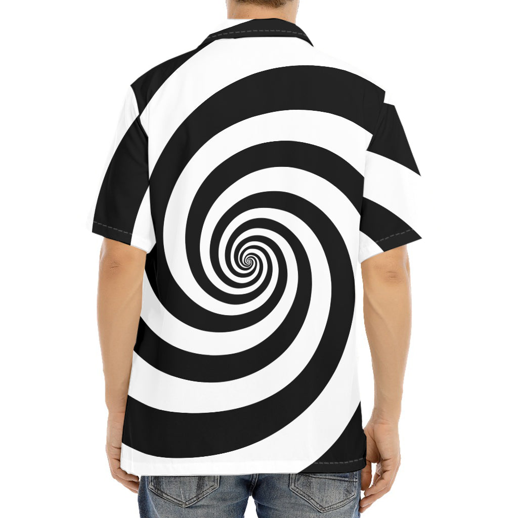Black And White Spiral Illusion Print Aloha Shirt