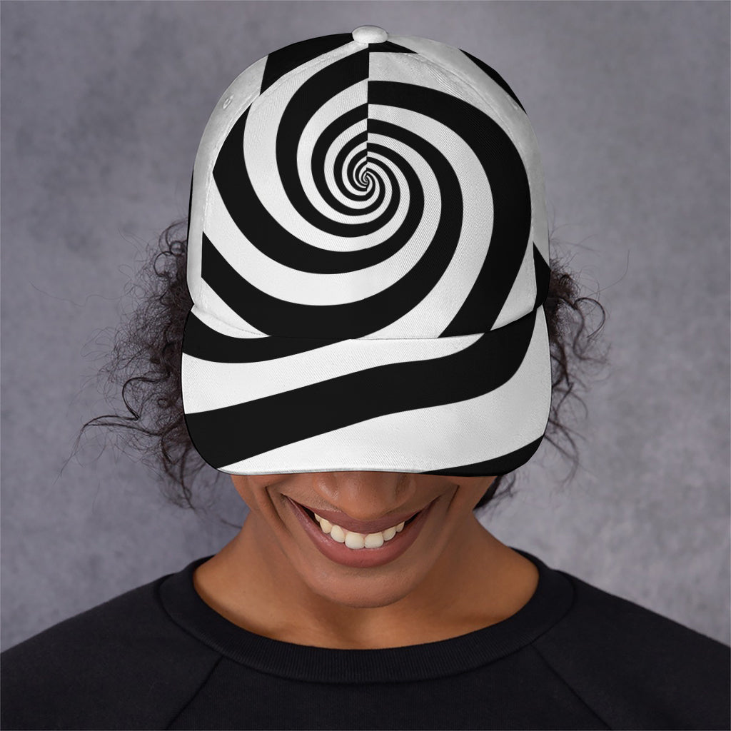 Black And White Spiral Illusion Print Baseball Cap