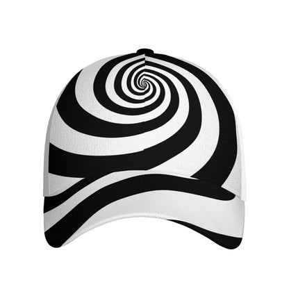 Black And White Spiral Illusion Print Baseball Cap
