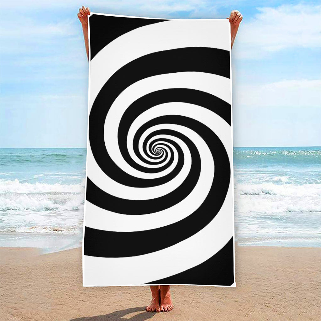 Black And White Spiral Illusion Print Beach Towel