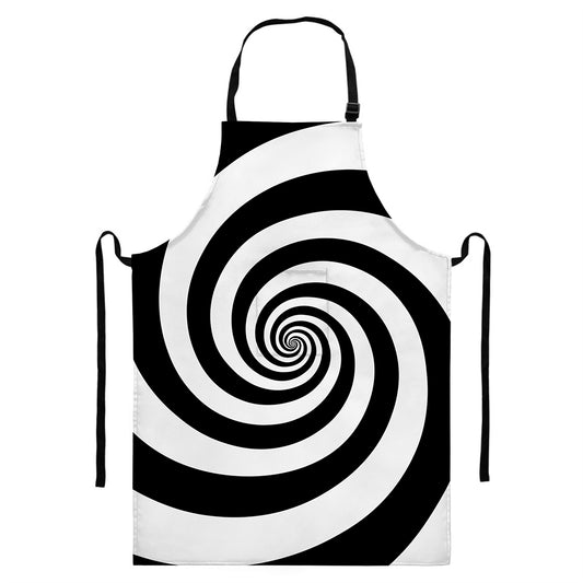 Black And White Spiral Illusion Print Bib Apron With Pocket