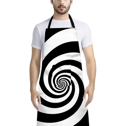 Black And White Spiral Illusion Print Bib Apron With Pocket