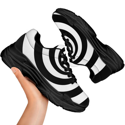 Black And White Spiral Illusion Print Black Chunky Shoes