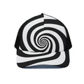 Black And White Spiral Illusion Print Black Mesh Trucker Hat