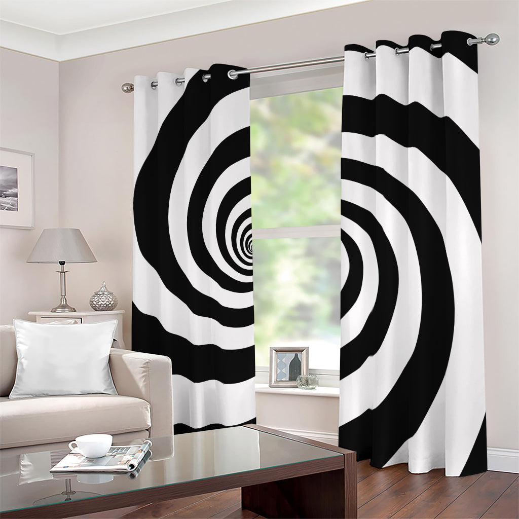 Black And White Spiral Illusion Print Blackout Grommet Curtains