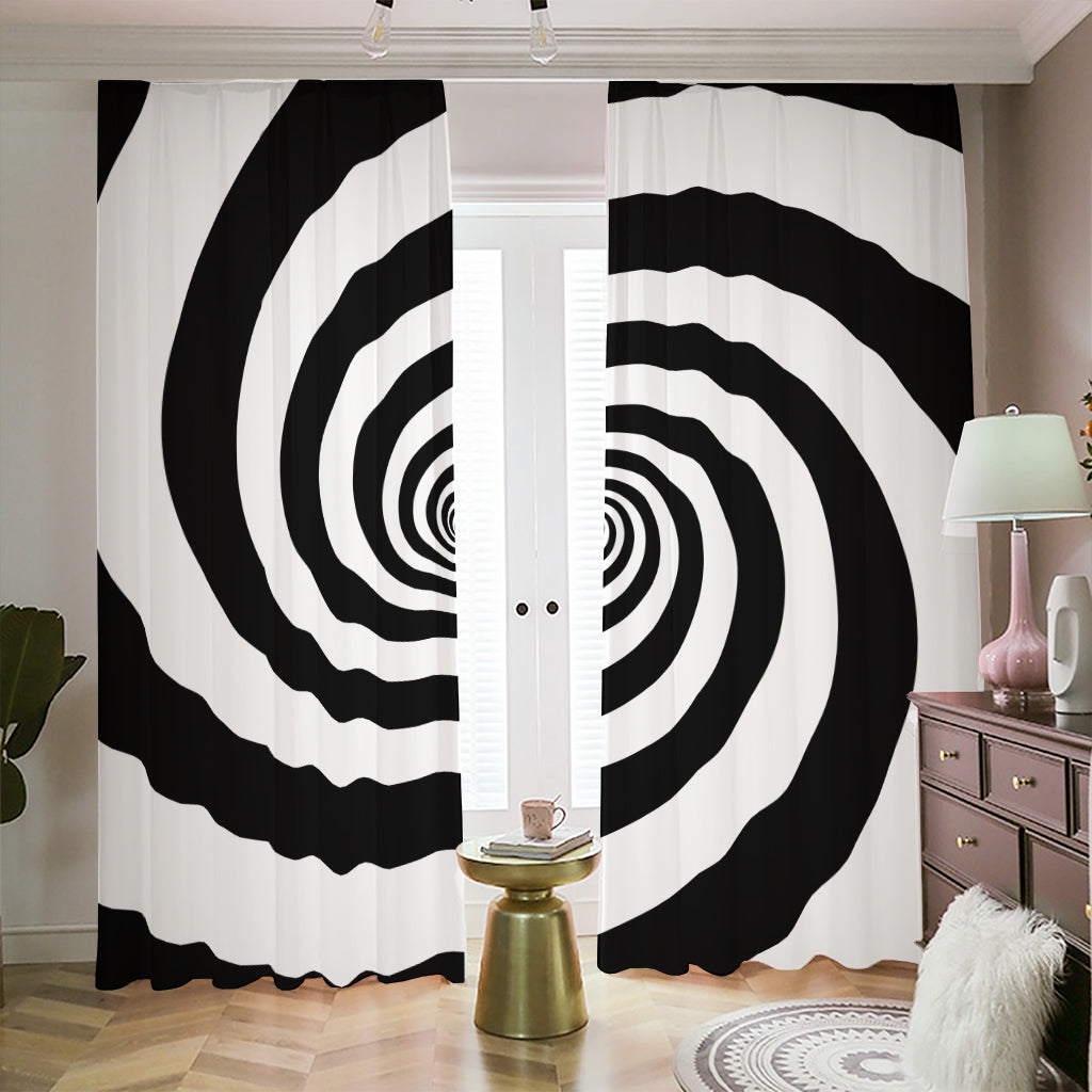 Black And White Spiral Illusion Print Blackout Pencil Pleat Curtains