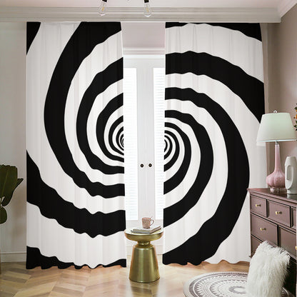 Black And White Spiral Illusion Print Blackout Pencil Pleat Curtains