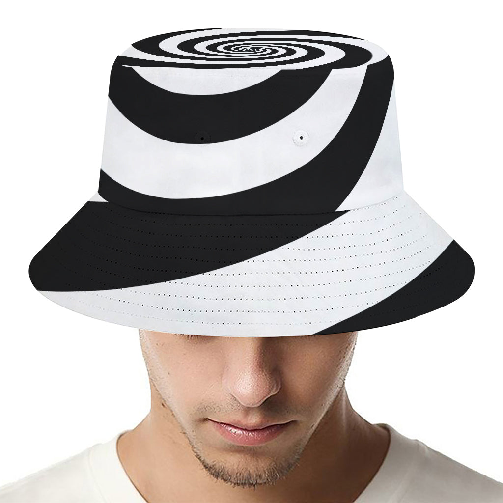 Black And White Spiral Illusion Print Bucket Hat