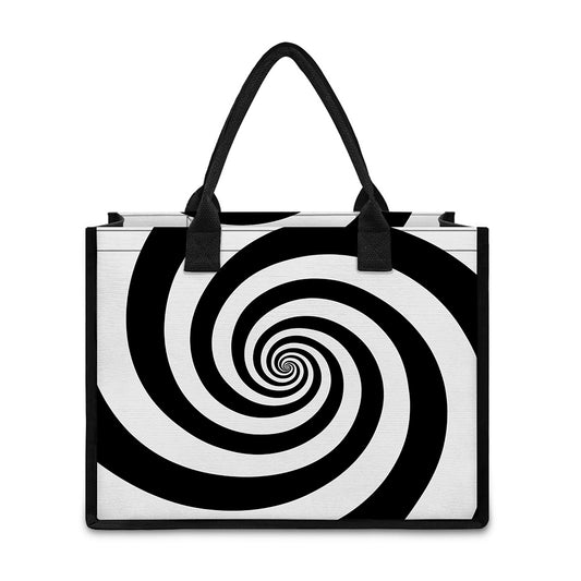Black And White Spiral Illusion Print Canvas Tote Bag