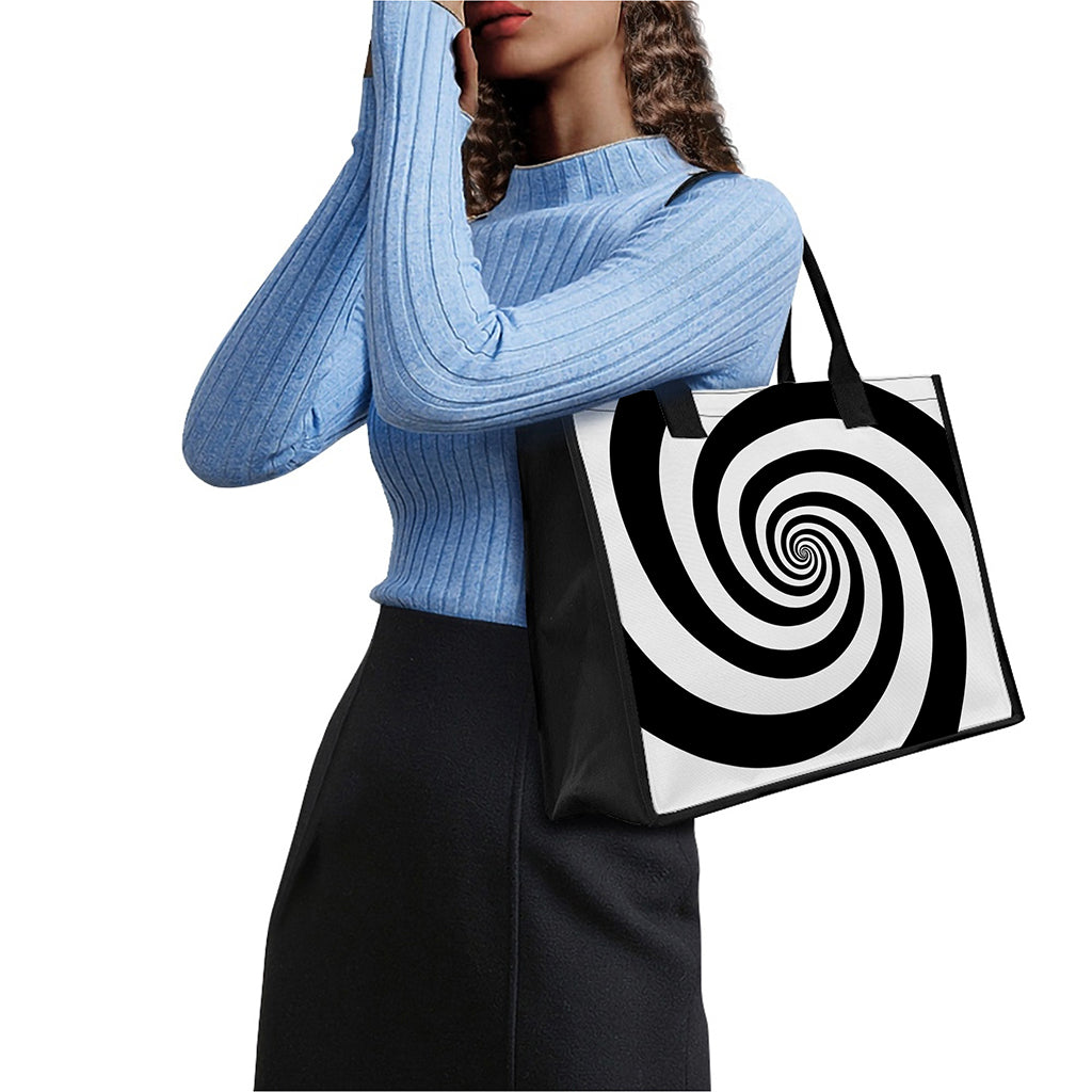 Black And White Spiral Illusion Print Canvas Tote Bag