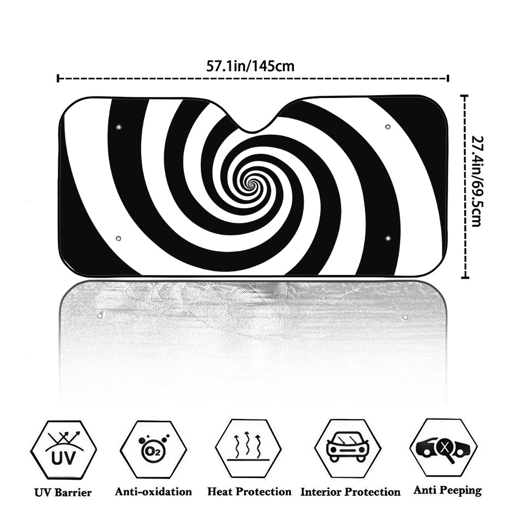 Black And White Spiral Illusion Print Car Windshield Sun Shade