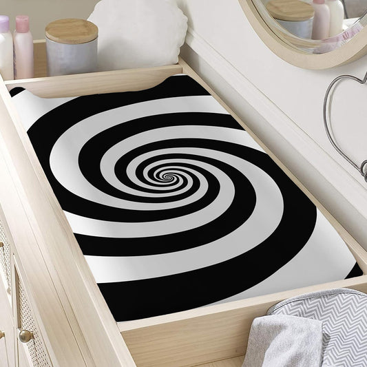 Black And White Spiral Illusion Print Changing Pad Cover