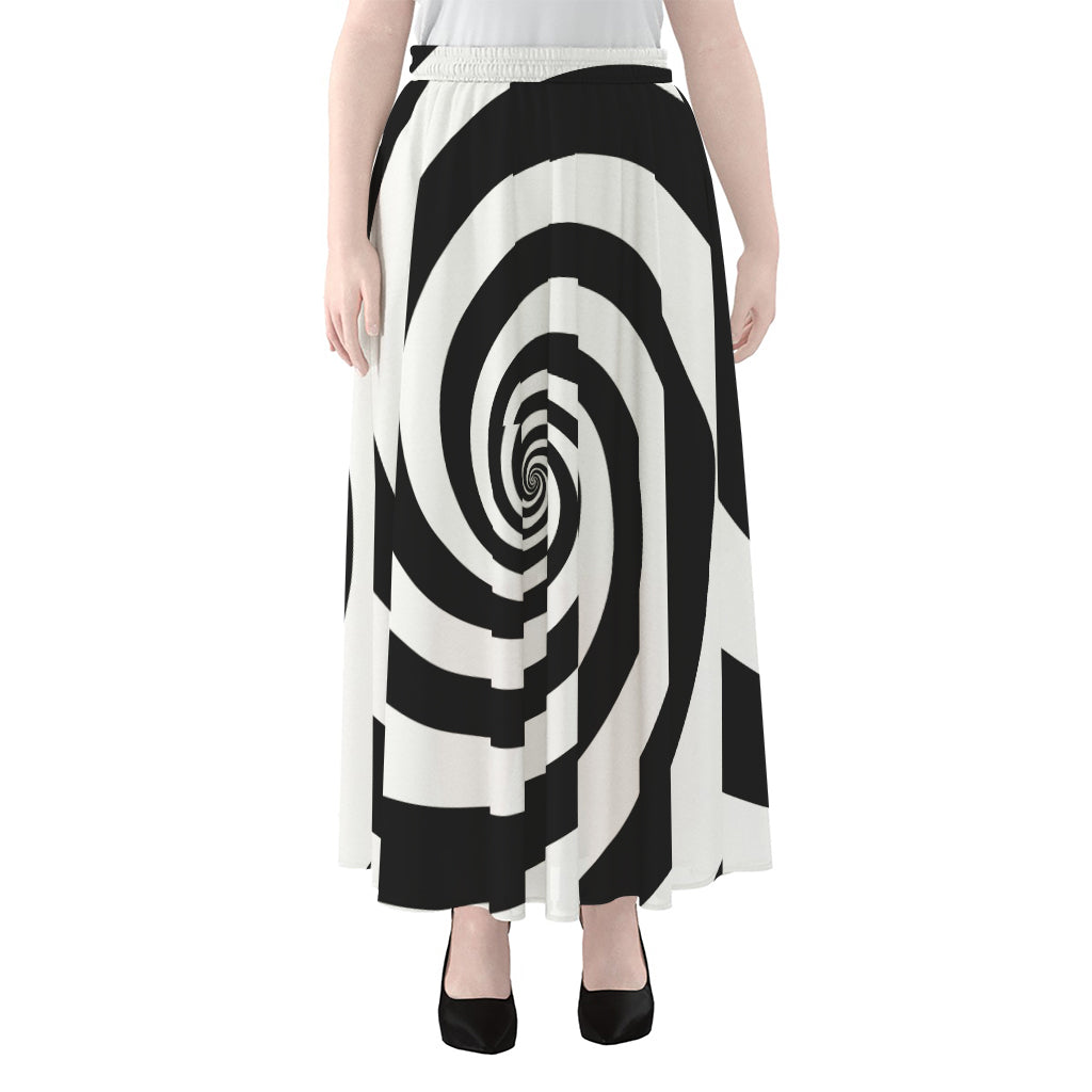 Black And White Spiral Illusion Print Chiffon Maxi Skirt