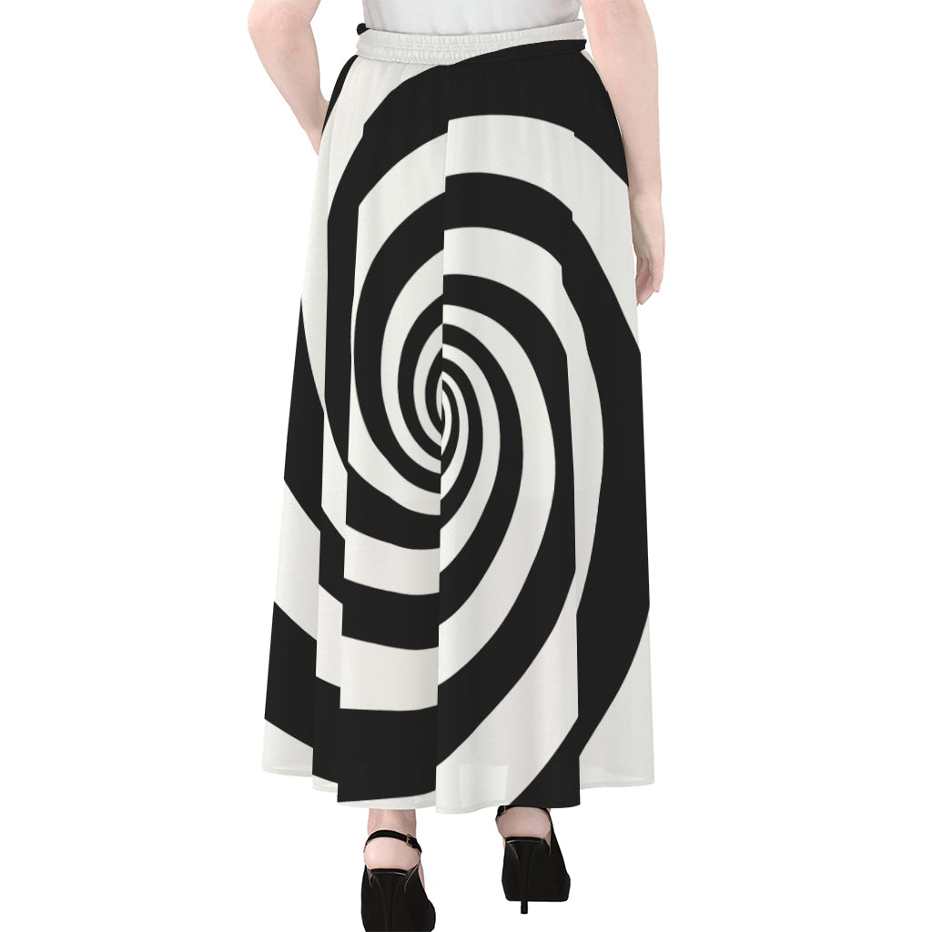 Black And White Spiral Illusion Print Chiffon Maxi Skirt