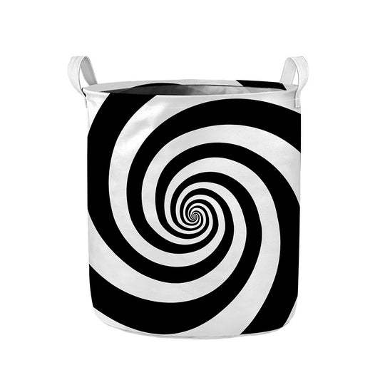 Black And White Spiral Illusion Print Collapsible Laundry Basket
