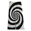 Black And White Spiral Illusion Print Cotton Front Slit Maxi Skirt