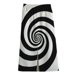 Black And White Spiral Illusion Print Cotton Front Slit Maxi Skirt