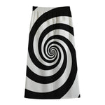 Black And White Spiral Illusion Print Cotton Front Slit Maxi Skirt