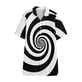 Black And White Spiral Illusion Print Cotton Hawaiian Shirt