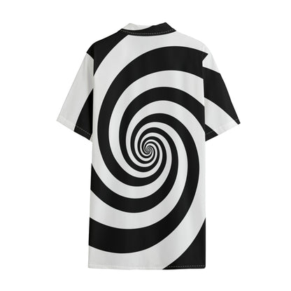 Black And White Spiral Illusion Print Cotton Hawaiian Shirt