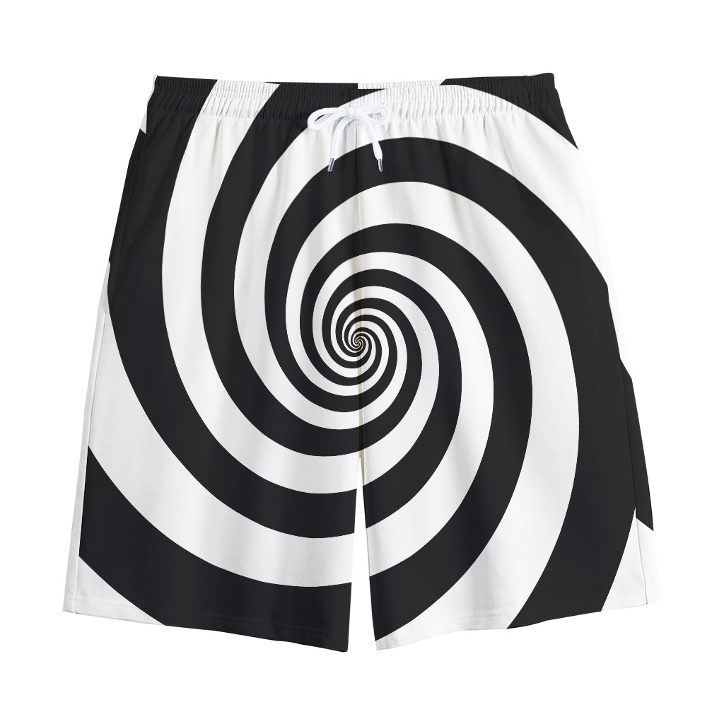Black And White Spiral Illusion Print Cotton Shorts