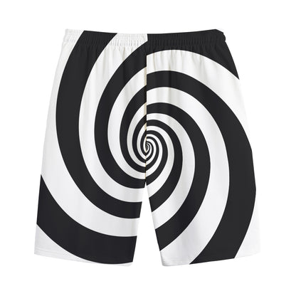 Black And White Spiral Illusion Print Cotton Shorts