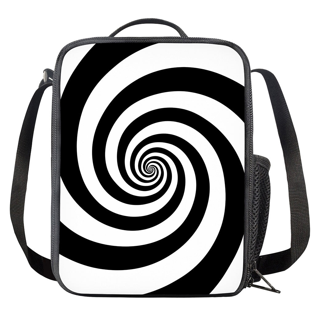 Black And White Spiral Illusion Print Crossbody Lunch Bag