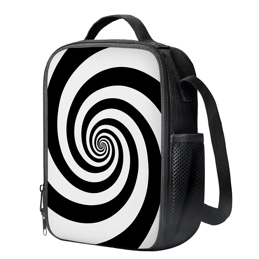 Black And White Spiral Illusion Print Crossbody Lunch Bag