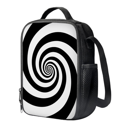 Black And White Spiral Illusion Print Crossbody Lunch Bag