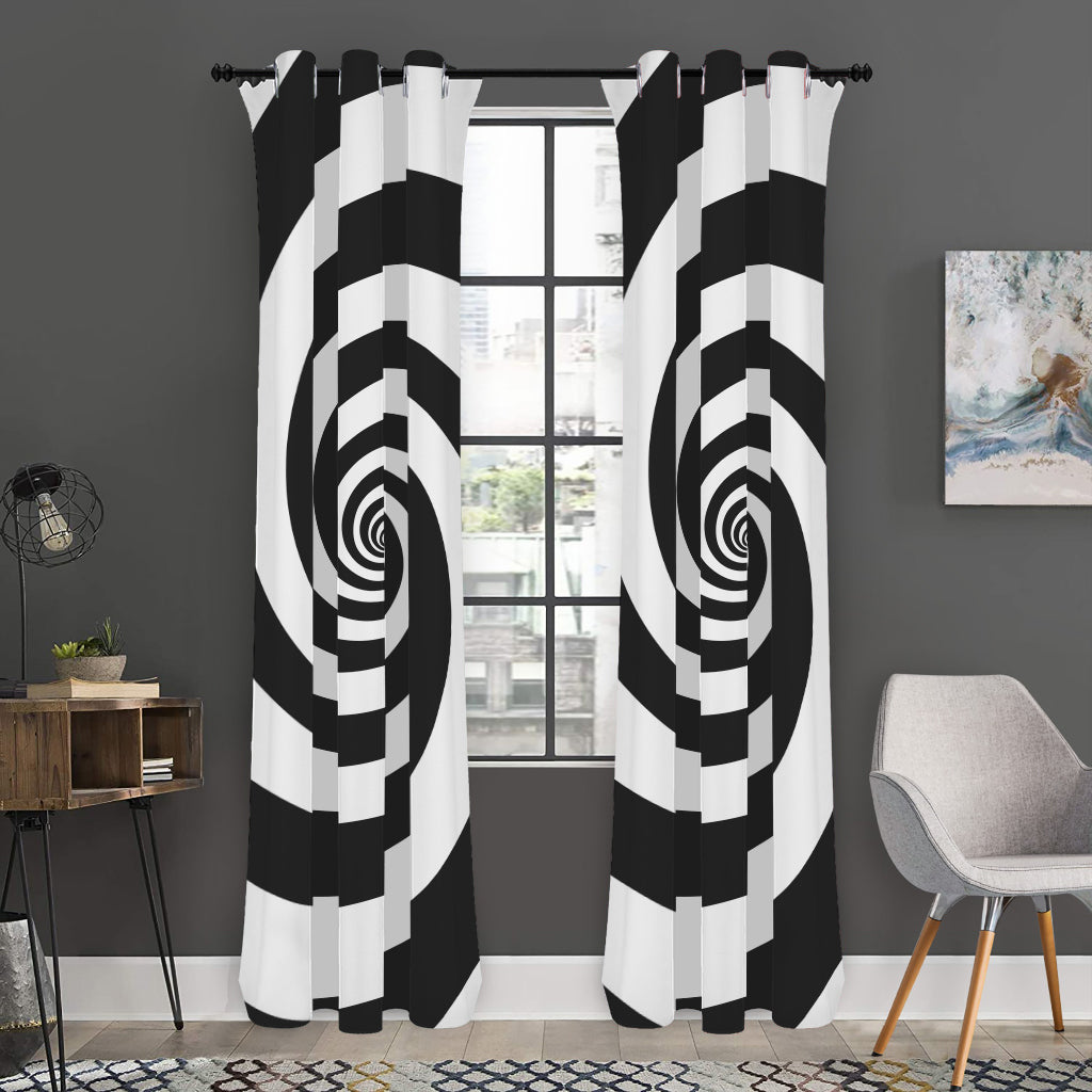 Black And White Spiral Illusion Print Curtain