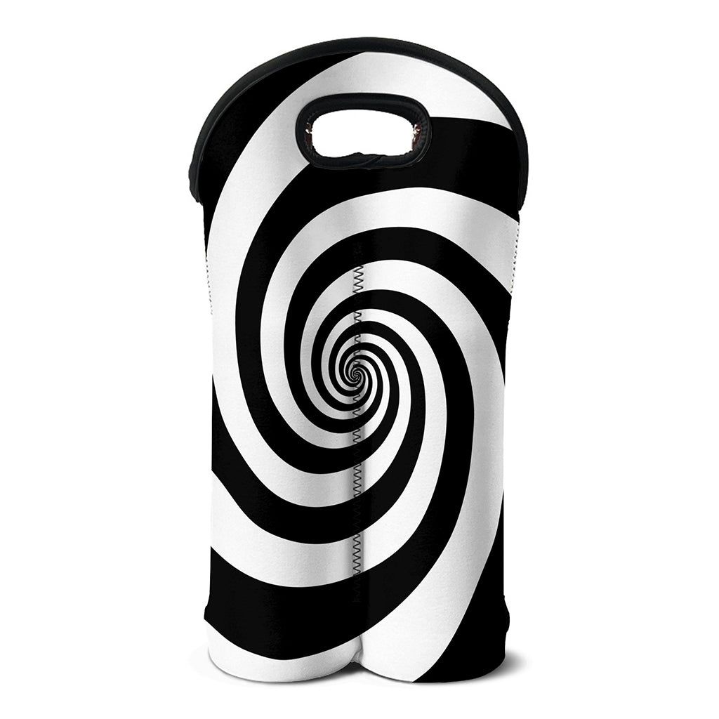 Black And White Spiral Illusion Print Double Neoprene Wine Tote
