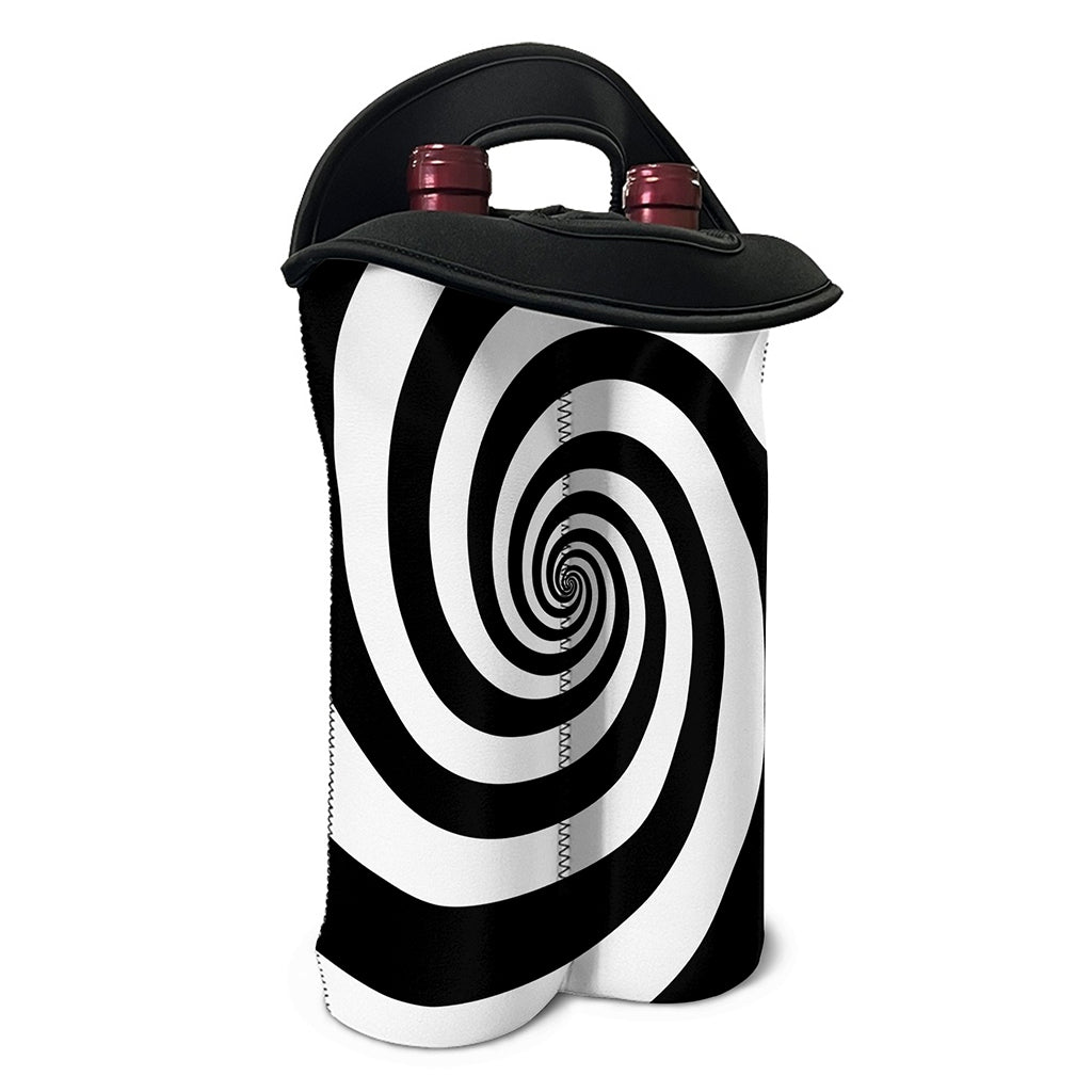 Black And White Spiral Illusion Print Double Neoprene Wine Tote