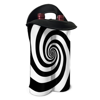 Black And White Spiral Illusion Print Double Neoprene Wine Tote