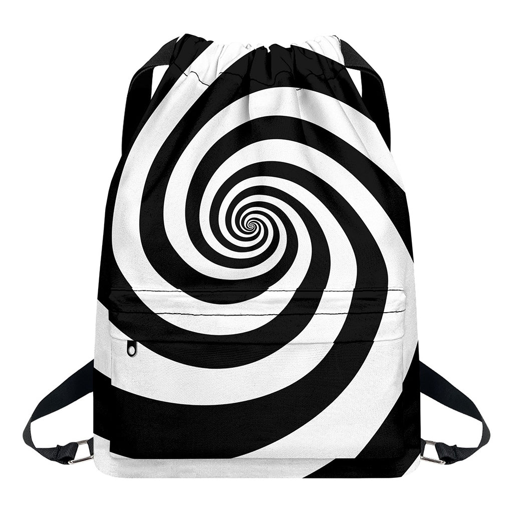 Black And White Spiral Illusion Print Drawstring Backpack