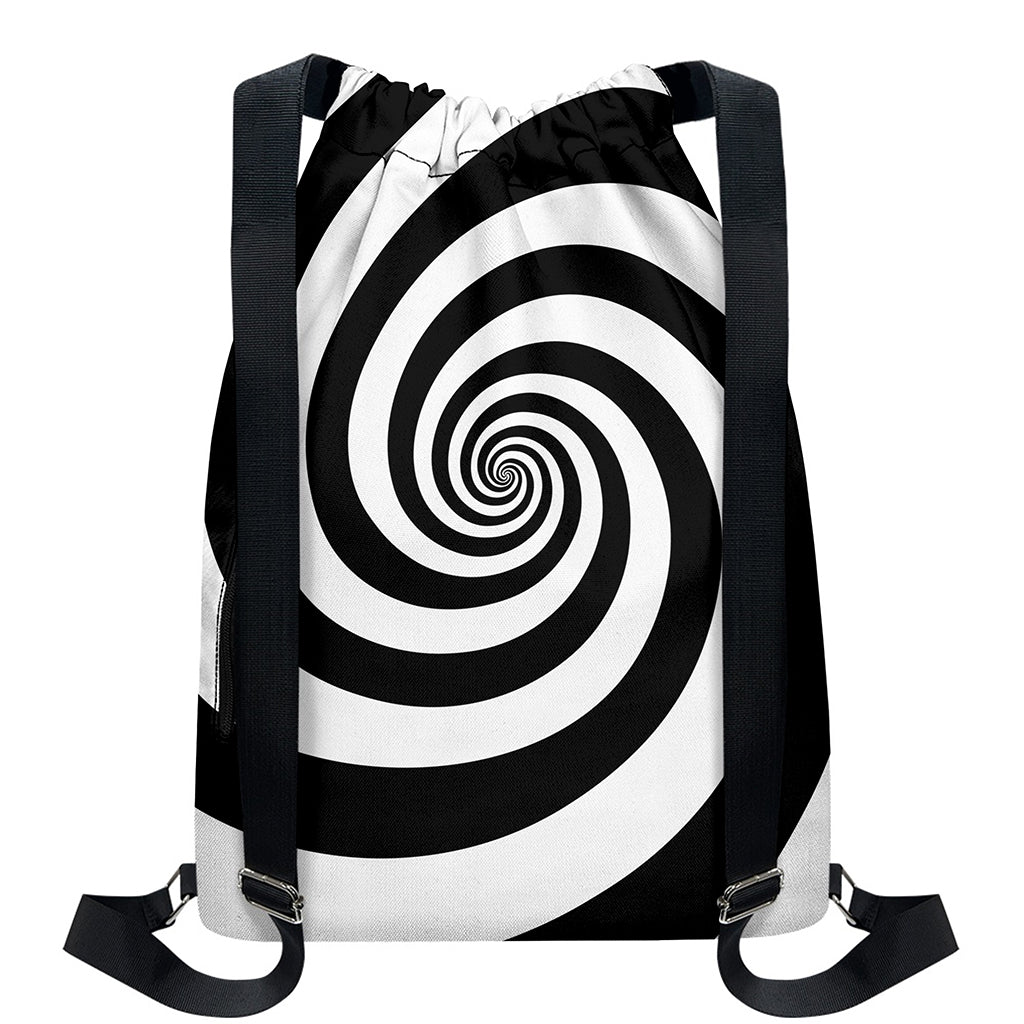 Black And White Spiral Illusion Print Drawstring Backpack