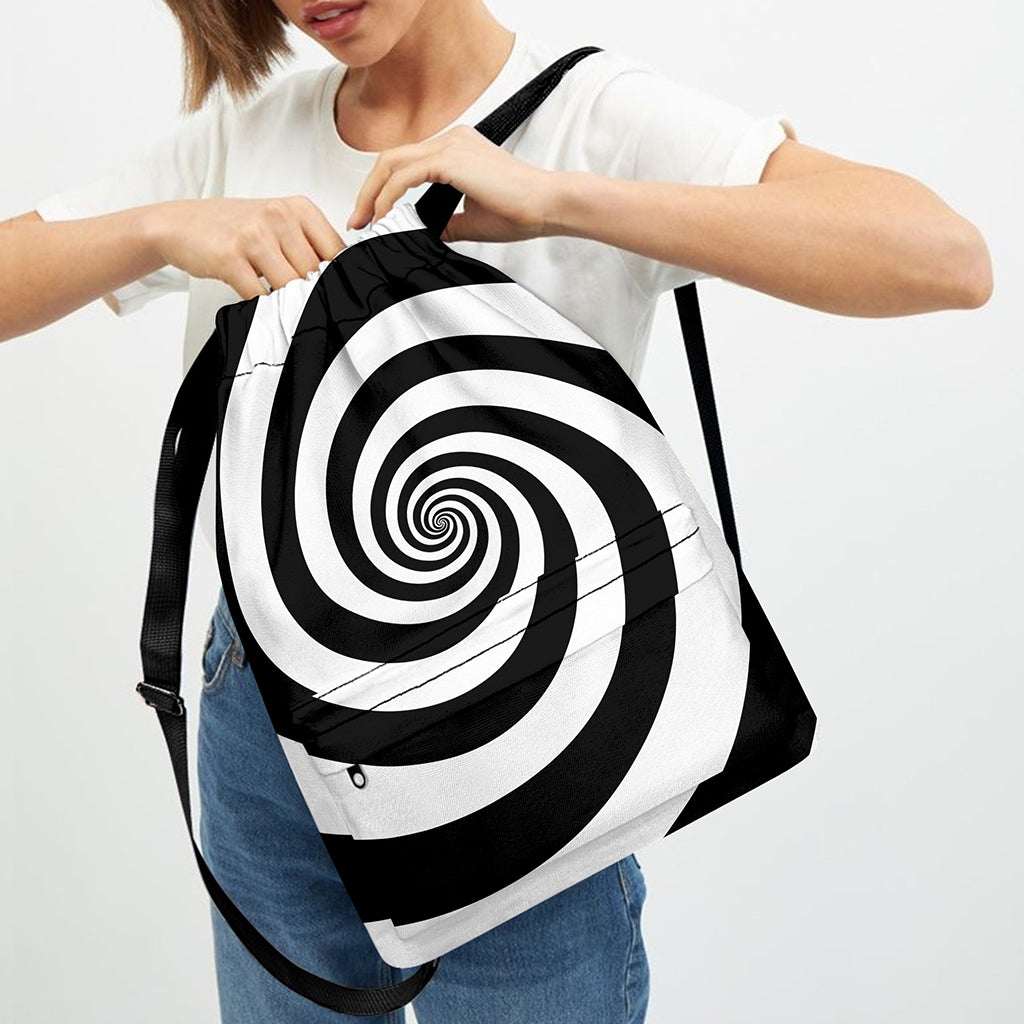 Black And White Spiral Illusion Print Drawstring Backpack