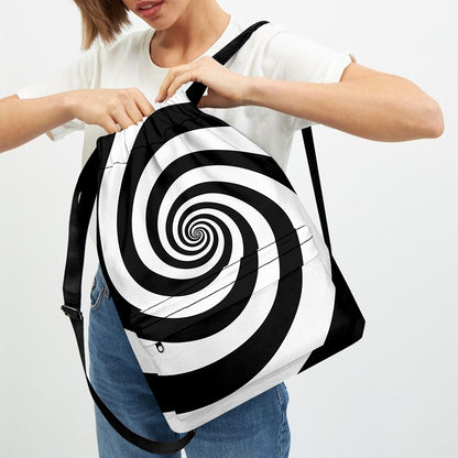 Black And White Spiral Illusion Print Drawstring Backpack