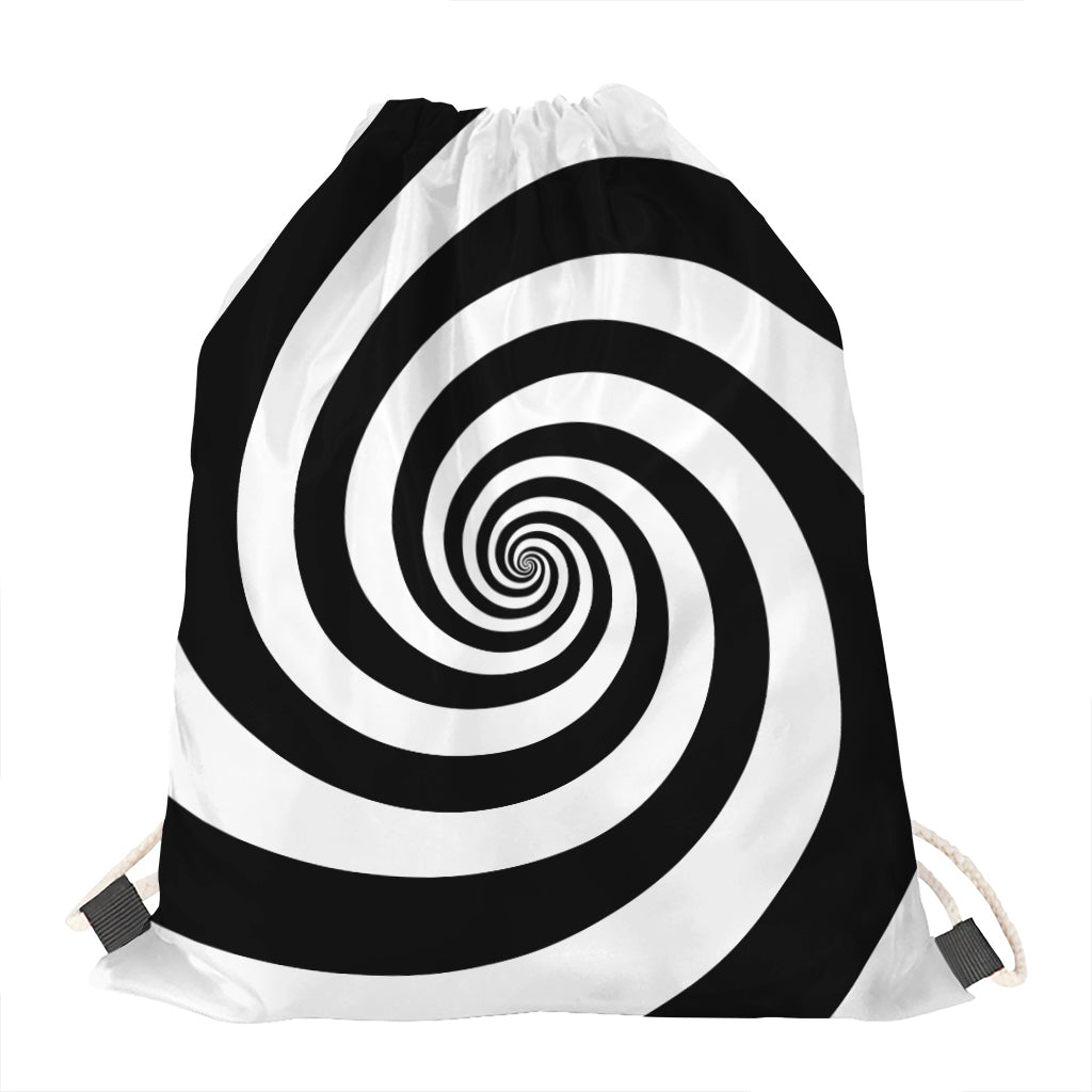 Black And White Spiral Illusion Print Drawstring Bag