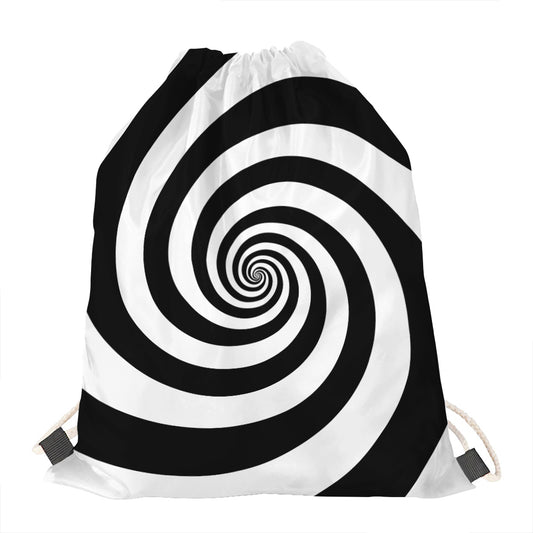 Black And White Spiral Illusion Print Drawstring Bag