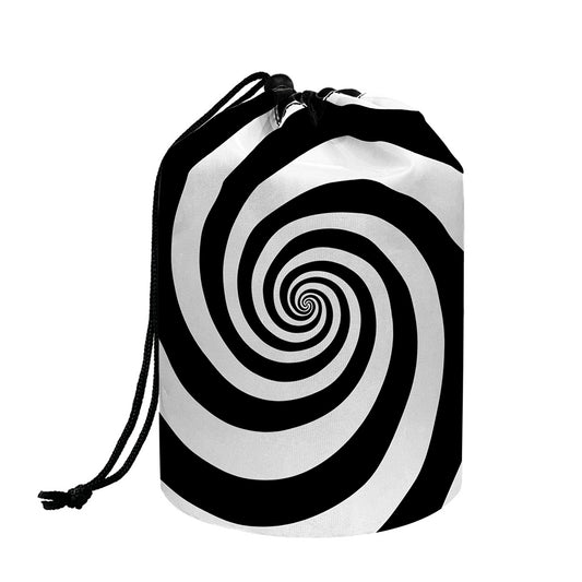 Black And White Spiral Illusion Print Drawstring Makeup Bag