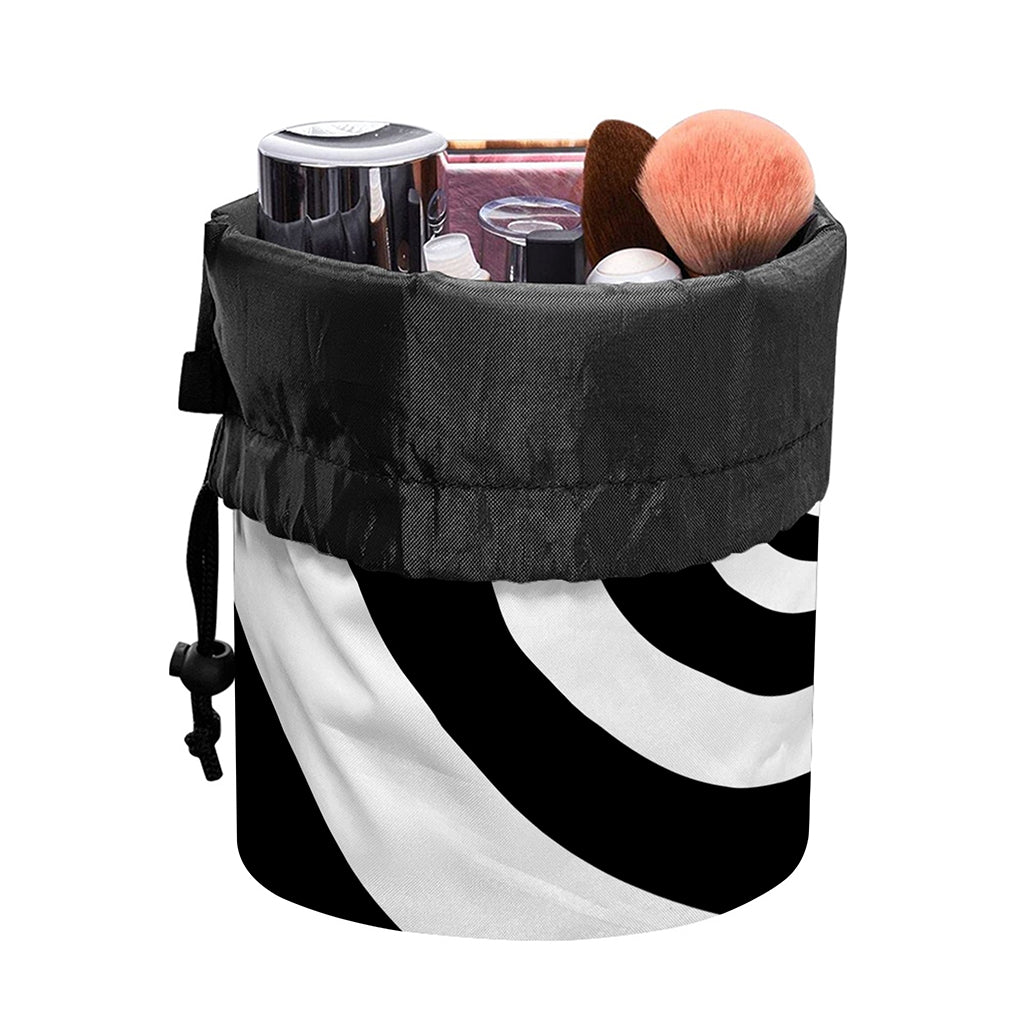 Black And White Spiral Illusion Print Drawstring Makeup Bag